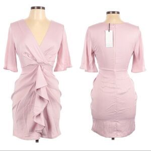 NWT Edit White House Short Light Pink Ruffle V-neck Dress Sz 6